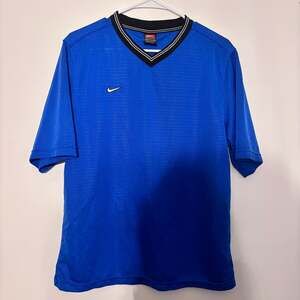 Vtg 90s Nike Soccer Jersey Short Sleeve Shirt Team Sports XL Blue Blank V Neck